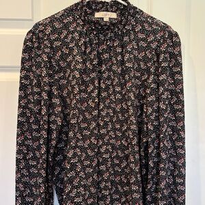 LOFT Black and Pink Floral Patterned Blouse
